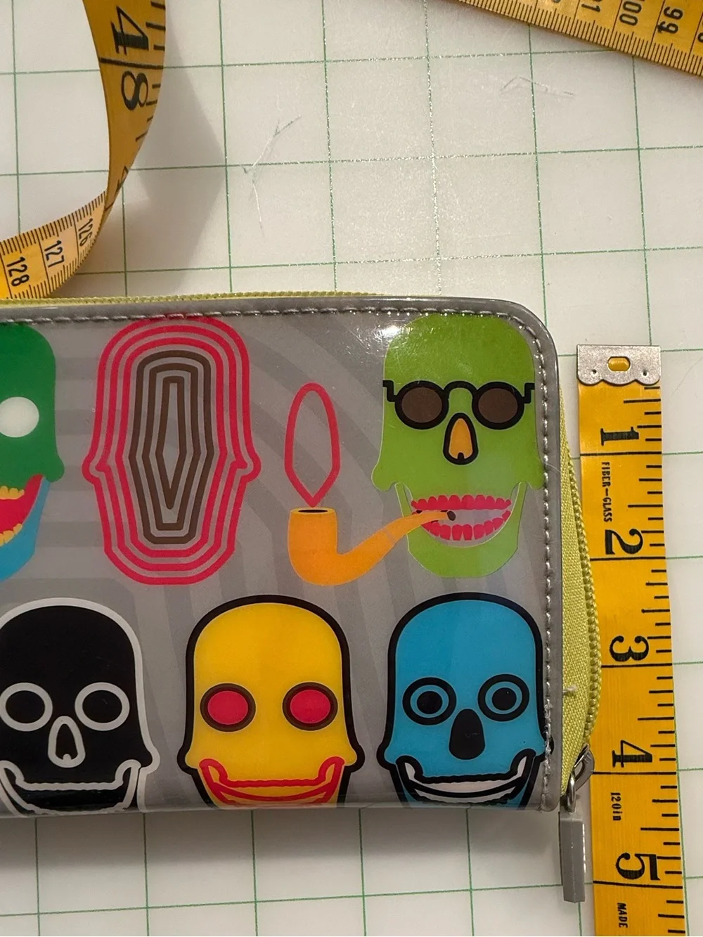 Pylones Paris Yellow & Gray Skull Patterned Wallet